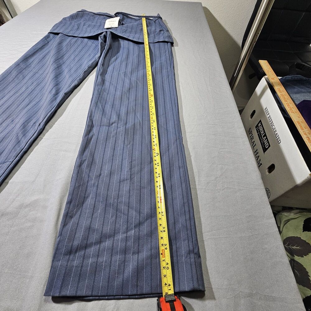 Zara Viral Skirt Overlay Pinstripe Pants Womens M Medium Gray Blue Wide Leg New - Picture 4 of 10
